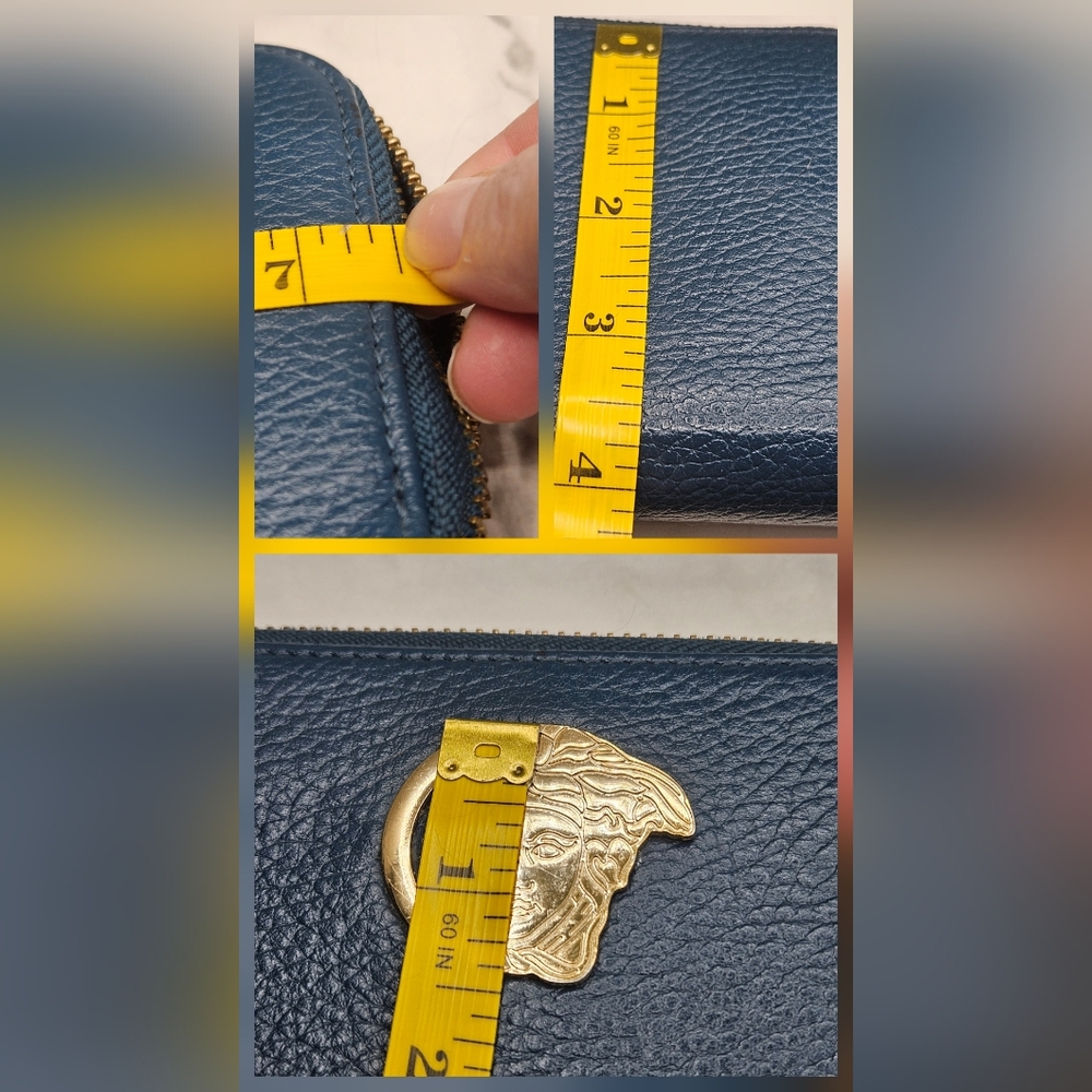 Versace Collection Medusa Blue gold Leather zip around Wallet 1 zippered pocket - Picture 10 of 10